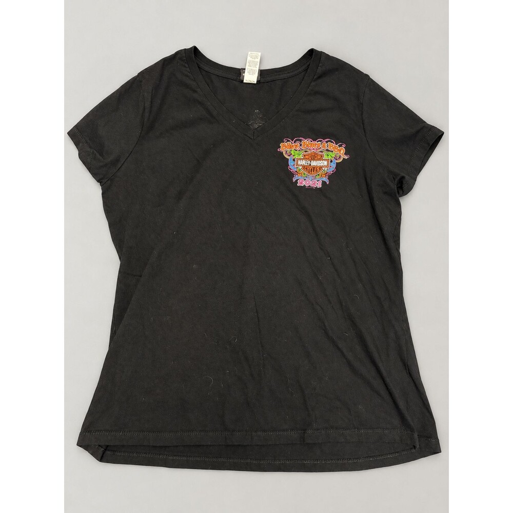 Harley Davidson Bikes Blues BBQ 2021 T Shirt XL Black V Neck Pig Trail Arkansas